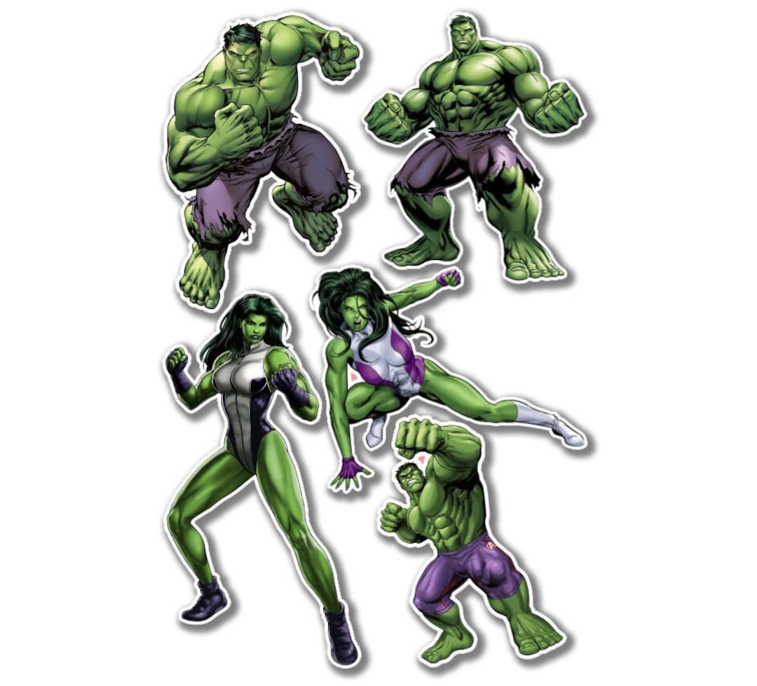 5 Marvel's Hulk and Shehulk Cartoon Character Vinyl Sticker, Laptop