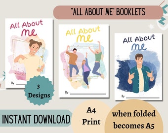 All About Me Printable for Kids, All About Me Activity Sheets, First Week of School Activities, Self Description Activity