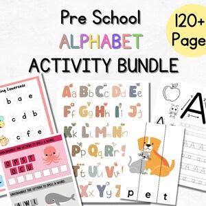 Preschool Alphabet Worksheets Bundle, Printable Alphabet Letter Sounds Worksheets, Alphabet Letters Tracing Sheets