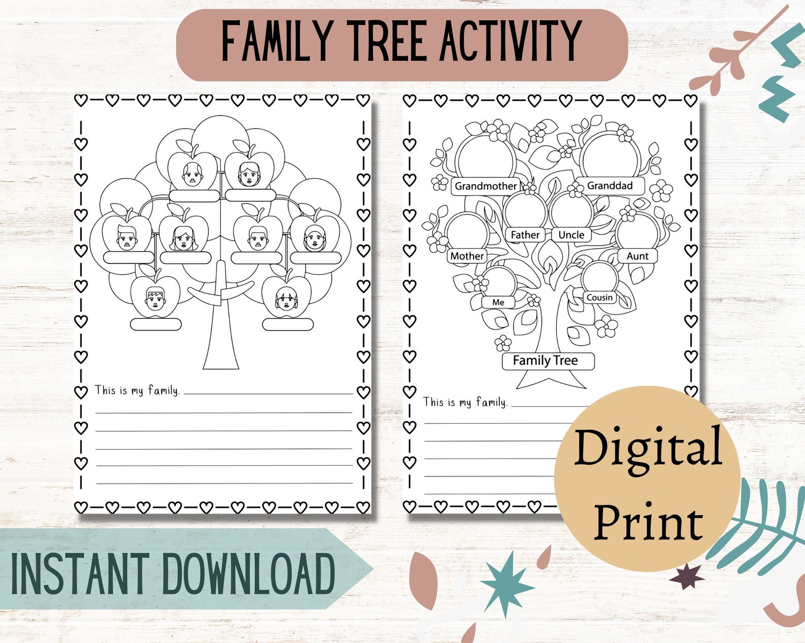 Family Tree Printable Template, Fillable Family Tree Chart, Family Tree ...