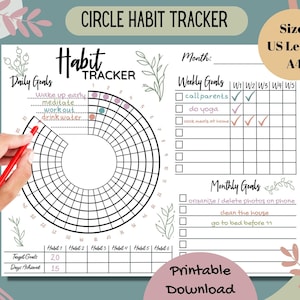 Monthly Habit Tracker Printable, Circle Daily Habit Tracker Printable, Digital Routine Tracking Habits, Daily Weekly Monthly Habit Tracker