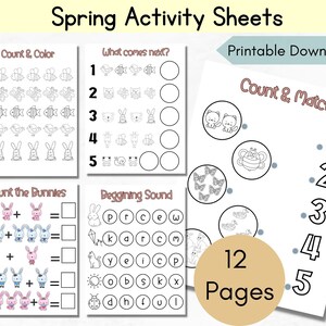 Spring Printable Activity Bundle for Preschool Spring Activity Pack, Spring Worksheet Bundle, Kindergarten Worksheets