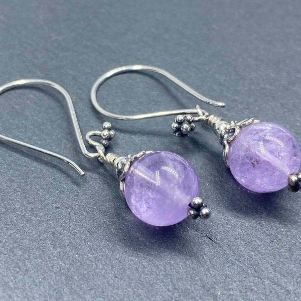 Short Drop Amethyst Earrings, Amethyst Dangle Earrings, Sterling Silver Amethyst Earrings, Amethyst Drop Earrings