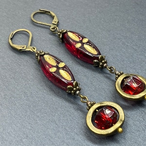 Rote Boho Ohrringe, Lange Ohrringe, Antike Bronze Ohrringe, Hippie Ohrringe, Boho Ohrringe, Lange Ohrringe