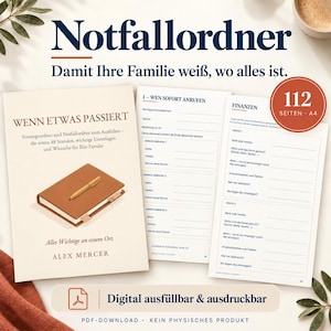 Notfallordner PDF auf Deutsch – 112 A4-Seiten, digital ausfüllbar und zum Ausdrucken