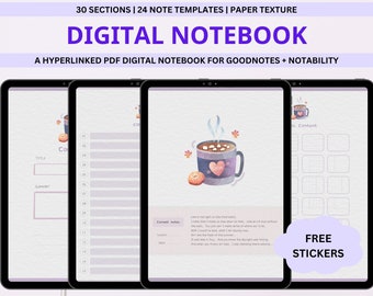 Cuaderno digital vertical con pestañas, cuaderno Goodnotes, cuaderno para estudiantes, cuadernos digitales, plantillas de notas digitales, cuadernos Notability
