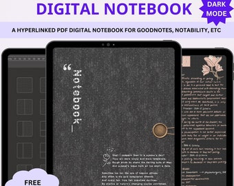 Dark Mode Digital Notebook, Digital Journal, Lined, Grid, Dotted, Blank, Cornell, Dark Mode Note Templates For iPad & Tablet, Goodnotes PDF