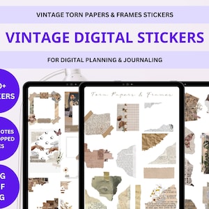Adesivi digitali, Adesivo per carta strappata e cornici vintage, Adesivi GoodNotes, Adesivo per pianificatore digitale, Adesivi per libri digitali, Adesivo estetico