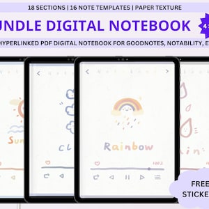Digital Notebook Bundle Student Notetaking Hyperlinked Digital Notes Digital Journal Goodnotes Notability Portrait Notes Notepaper Templates