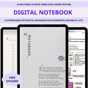 Digital Notebook, GoodNotes Notebook, Notebook with tabs, Portrait, Minimalist, Digital Journal, Notebook Journal, Student Notebook, Cornell