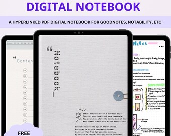 Digital Notebook, GoodNotes Notebook, Notebook with tabs, Portrait, Minimalist, Digital Journal, Notebook Journal, Student Notebook, Cornell