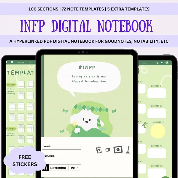 Cute Digital Notebook, Student Notebook, Cute Aesthetic, Hyperlinked Tabs, College Planner, Goodnotes, Noteshelf, Notability Planner, Kawaii