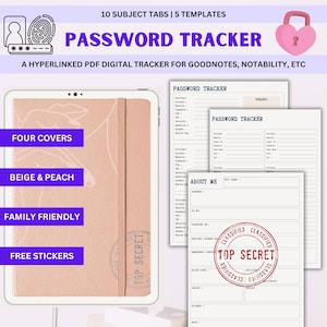Digital Password Tracker Printable, Fillable Password Book, Password Keeper, Password Log, Password Organizer, Planner Template, Journal PDF