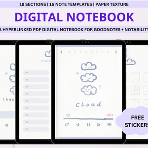 Portrait Digital Notebook, Goodnotes Notebook with Tabs, Hyperlinked iPad Notebook, Student Notebook, Notability Notebook, Cornell Note Page