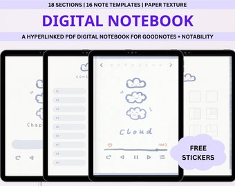 Portrait Digital Notebook, Goodnotes Notebook with Tabs, Hyperlinked iPad Notebook, Student Notebook, Notability Notebook, Cornell Note Page