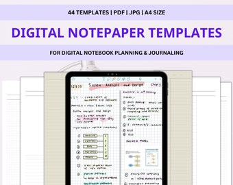 Digital Note Paper Templates, Digital Note Papers, iPad Note Taking Template, Student Note taking, Digital Notepad, Goodnotes Template PDF