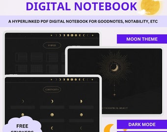 Hyperlinked Digital Notebook Landscape for Goodnotes, Notability, Noteshelf, iPad, Dark Mode (Dot, Grid, Blank, Lined, Cornell Templates)