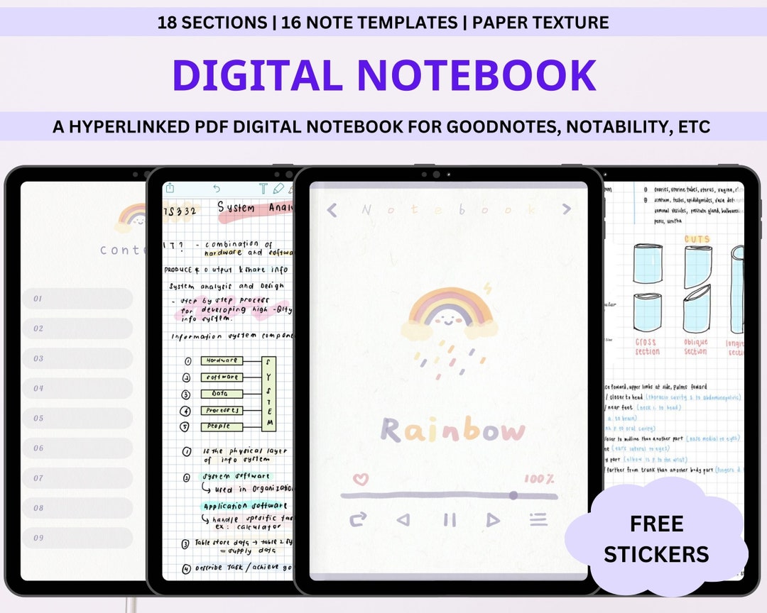 Rainbow Digital Notebooks With Tabs, Goodnotes Notability iPad ...