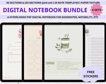 Digital Notebook Bundle, Portrait Digital Notebooks, Student Notebook, Digital Notes  Cornell Templates, Hyperlinked Notebook for Goodnotes