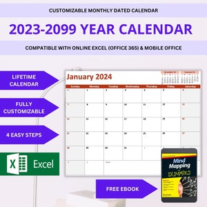 Lifetime Monthly Calendar Template Excel: Editable Annual Planner (Digital Download)