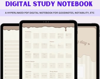 Language Study Digital Notebook, 30 Hyperlinked Tabs, Student Notebook, Digital Planner, Digital Notebook, Paper Texture Notebook, GoodNotes