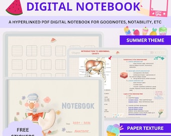Digitaal liggend notitieboek, Goodnotes-notitieblok, studentennotitieblok met tabbladen, Notability-notitieblok, gevoerd, raster, gestippeld, sjabloon voor digitale notities