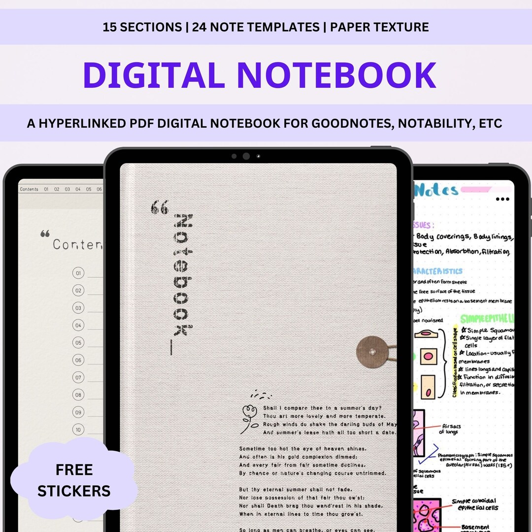 Portrait Digital Notebook With Tabs, Goodnotes Notebook, Student ...