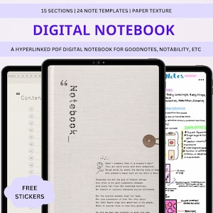 Portrait Digital Notebook with Tabs, Goodnotes Notebook, Student Notebook, Digital Notebooks, Digital Notes Templates, Cornell Notebooks PDF
