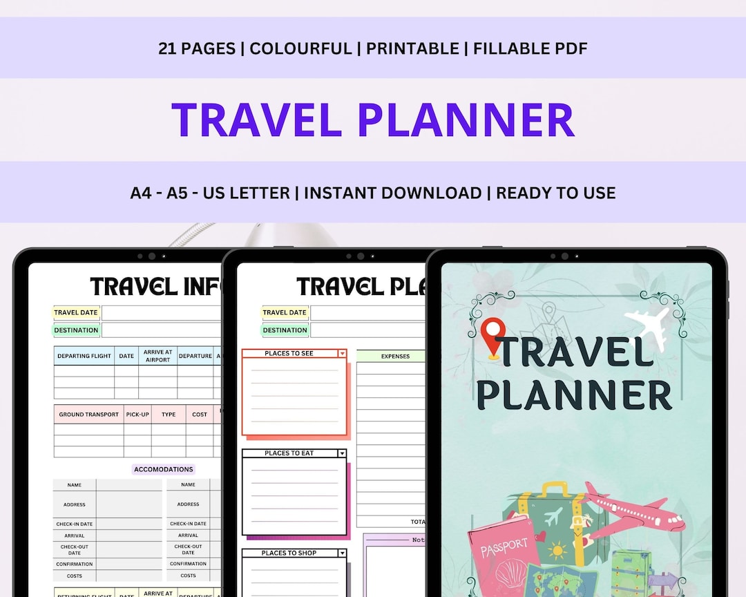 Travel Planner Printable, Travel Journal, Holiday Planner Template ...