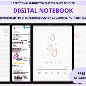 Portrait Digital Notebook with Tabs, Goodnotes Notebook, Student Notebook, Digital Notebooks, Digital Notes Templates, Notability Notebook