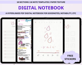 Portrait Digital Notebook with Tabs, Goodnotes Notebook, Student Notebook, Digital Notebooks, Digital Notes Templates, Notability Notebook