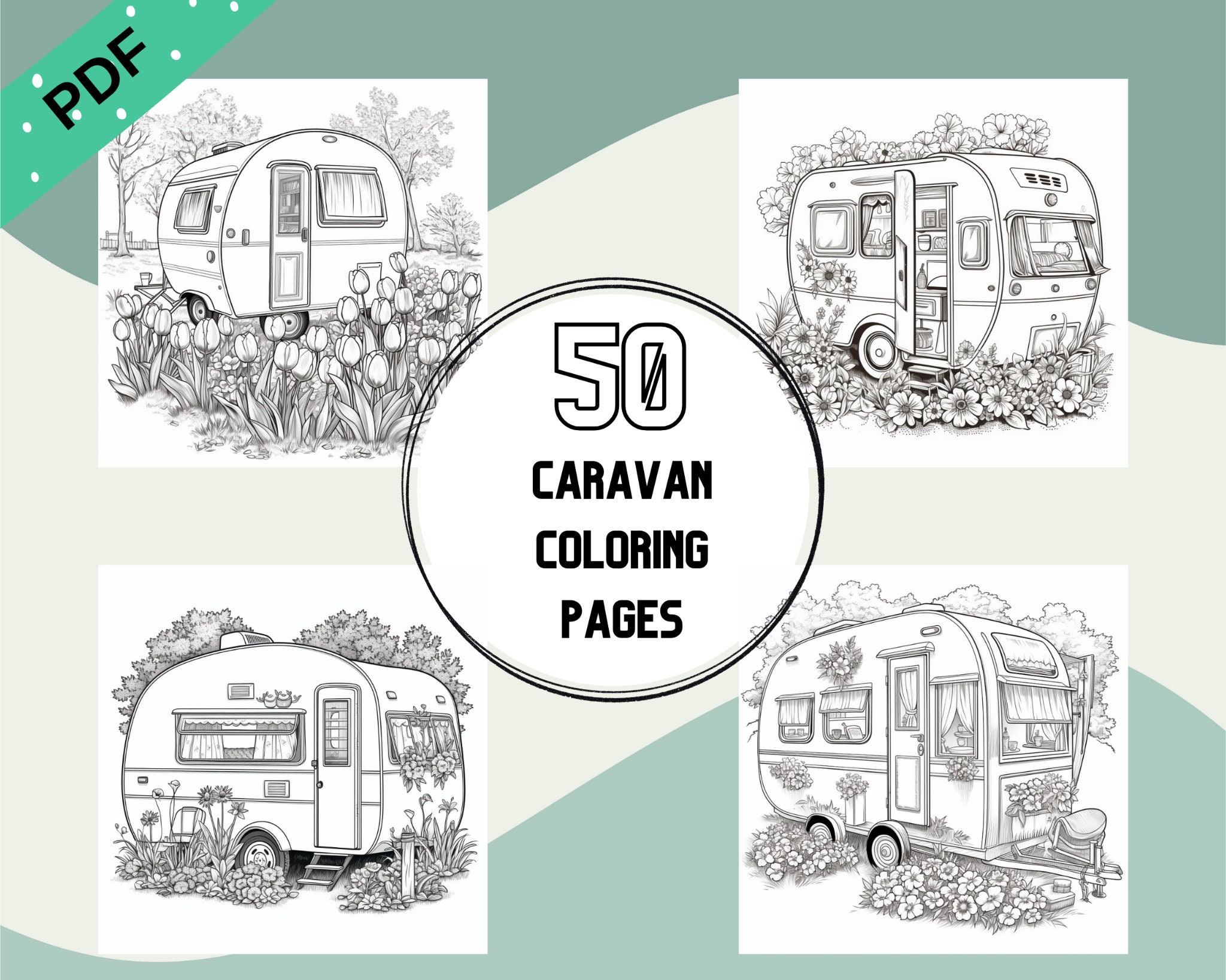 50 Caravan Coloring Pages Printable PDF A4 Adult Coloring - Etsy Australia