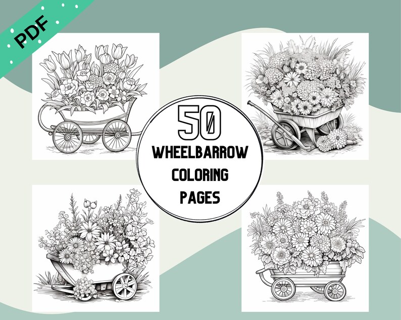 50 Wheelbarrow Coloring Pages Printable PDF A4 Adult Etsy