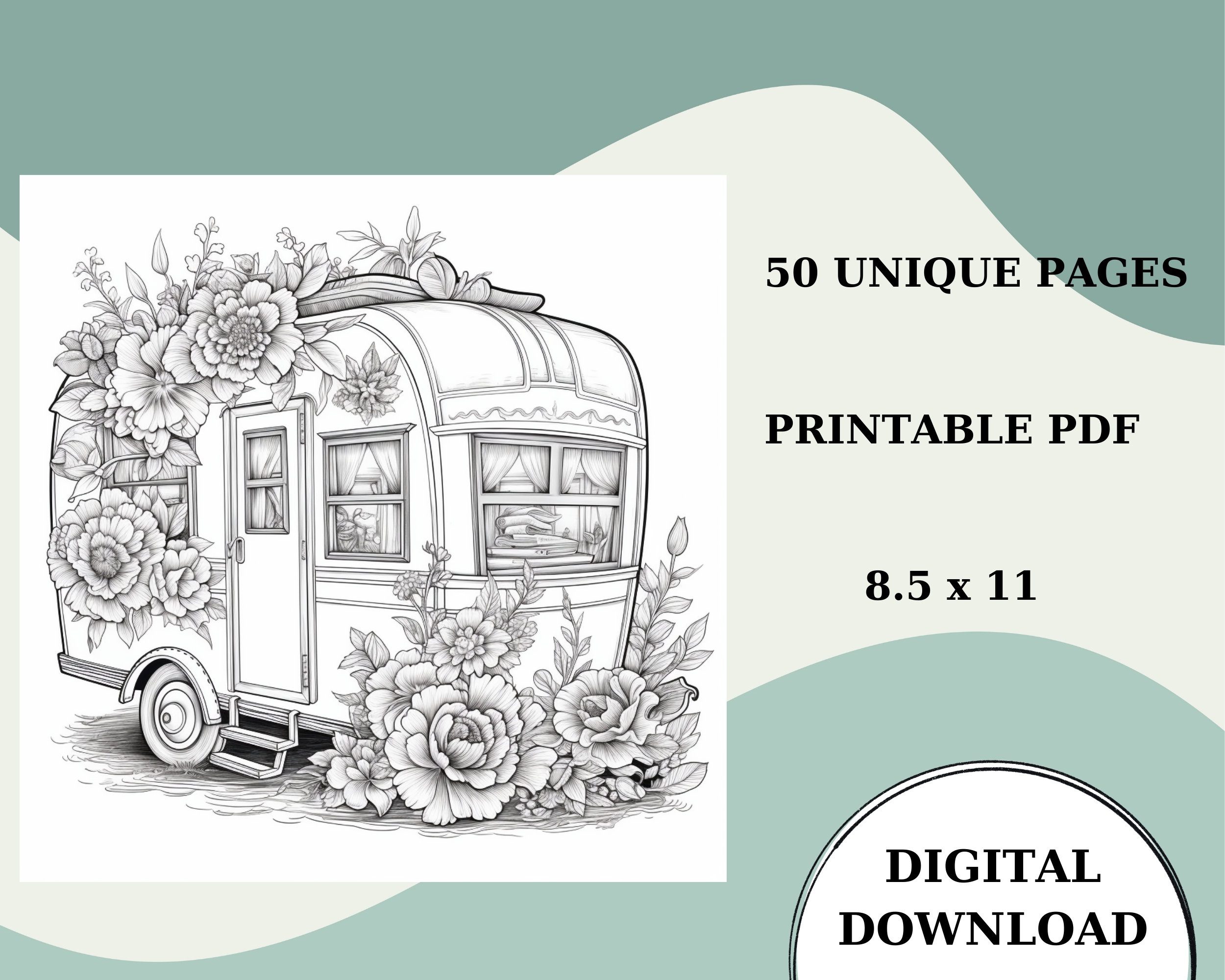 50 Caravan Coloring Pages Printable PDF A4 Adult Coloring - Etsy Australia