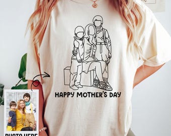 Camiseta personalizada con arte lineal, regalo personalizado para el Día de la Madre, camiseta personalizada con retrato para ella, regalo de Navidad, dibujo lineal de pareja
