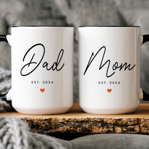 New Parent Coffee Mug Set: Dad Mom Est. 2024