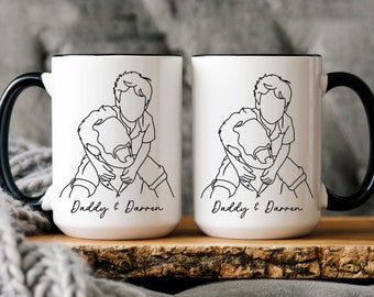 Custom Line Art Mug From Photo, Personalized Couple Photo Mug, Line Drawing Mug, Sketch from Photo, Personalized Family Portrait Mug