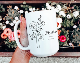 Personalized Birth Flower Mug: Custom Floral Coffee Cup Gift