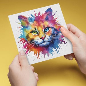 Fluffy Cat themed Greeting Card,  blank card for animal lovers, Maine Coon, Kitty Birthday, thank you, celebration,