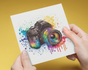Rainbow Camera Greeting Card, carte vierge pour les photographes, anniversaire, merci, célébration, appareil photo reflex numérique