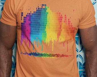 Vibrant LGBT Pride Crewneck T-Shirt, Melting Pixel Rainbow Unisex Crewneck,