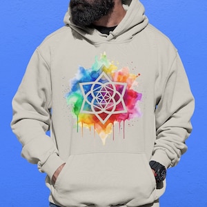 Rainbow Chakra Unisex Hoodie, Sacred Geometry Pullover