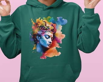 Krishna Colourful Hoodie, Meditation Rainbow Sweater, Hindu Spiritual Pullover
