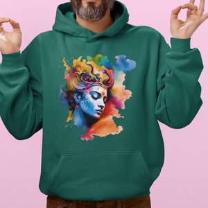 Krishna Colourful Hoodie, Meditation Rainbow Sweater, Hindu Spiritual Pullover