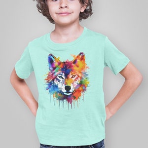 Rainbow Wolf Kids Tee, Fox Dog Colourful T-Shirt image 4