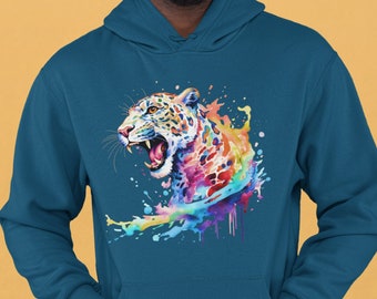 Jaguar Big Cat Rainbow Hoodie, Puma Colourful Unisex Sweater, Panther Subtle Pride Pullover, Cat Lover Gift