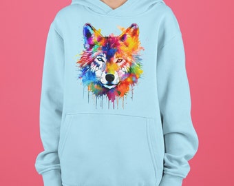 Regenbogen Wolf Kinder Hoodie, lebhafter Fuchs-Hund Kinderpullover