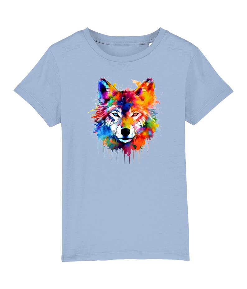 Rainbow Wolf Kids Tee, Fox Dog Colourful T-Shirt image 8