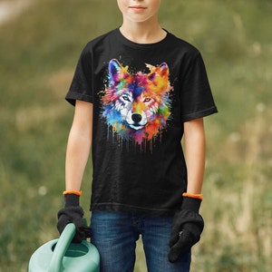 Rainbow Wolf Kids Tee, Fox Dog Colourful T-Shirt image 6