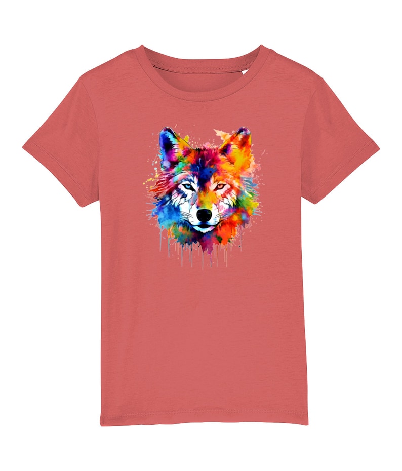 Rainbow Wolf Kids Tee, Fox Dog Colourful T-Shirt image 10